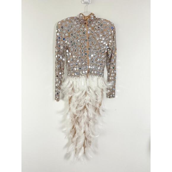 PURE x CHAOS Dresses & Skirts - PURE X CHAOS Feather Dress Womens Large White Rhinestone Festival Party Show